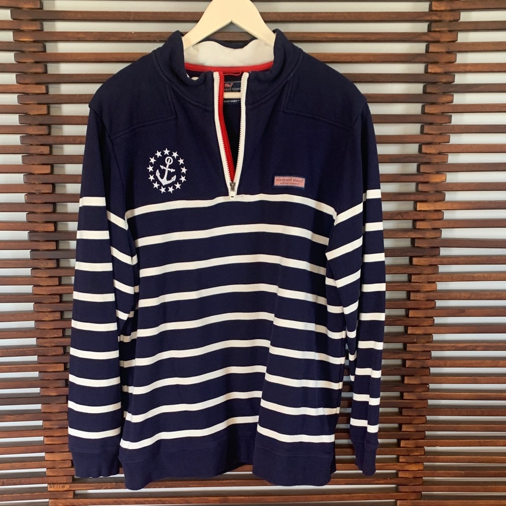 Vineyard Vines Navy & White Striped Quarter-Zip Pullover